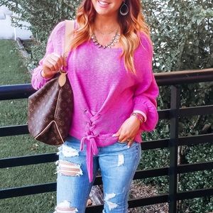 Express balloon sleeve corset waist sweater